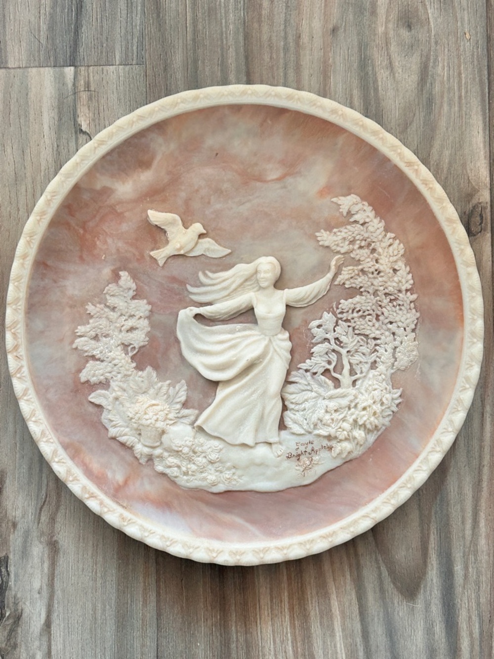 Solid Incolay Stone Cameo Collector Plate “To A Skylark” 1979 Vintage Art Decor